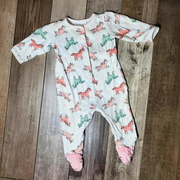 Child of Mine by Carter's Pink & Green Unicorn Footed Pajamas - Picture 1 of 12